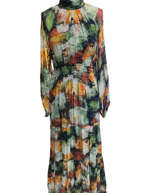 Anthropologie Boho Floral Abstract Print Tiered Maxi Dress size S - Image 3