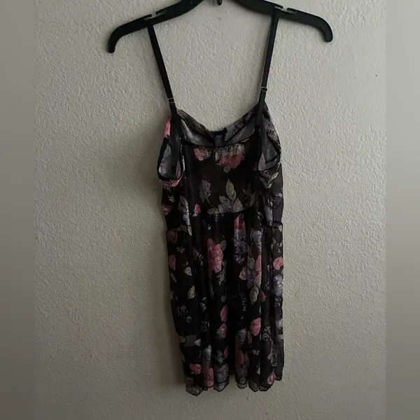 Sheer Floral Chemise Nightgown - Pink Floral on Black XL - Image 10