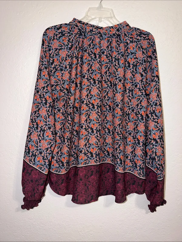 ASTR The Label Bohemian Peasant Tie Neck Smocked Cuffs Floral Blouse Prairie - Image 3