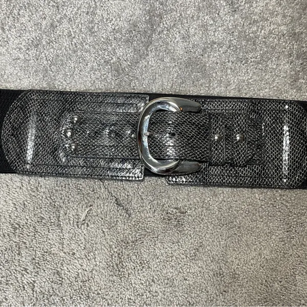 Black Faux Snake‎ Skin Wide Elastic Waist Belt size 1X - Image 2