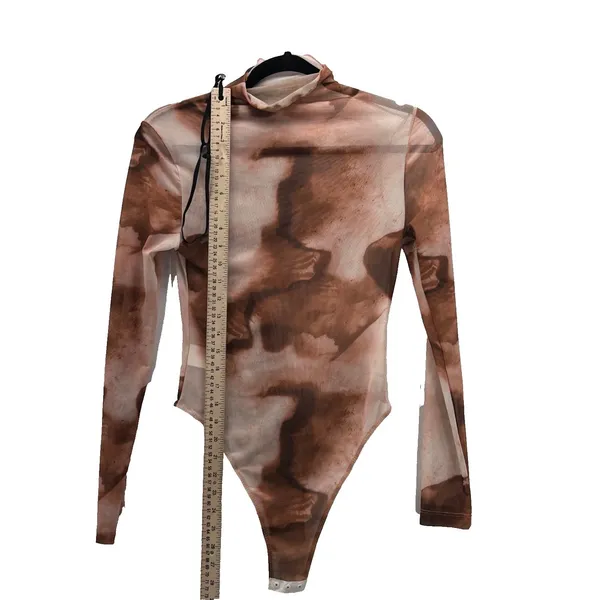 SheIn Sheer Body Suit Small Abstract Print Brown Travel‎ Vacation Layering Maximalist - Image 8