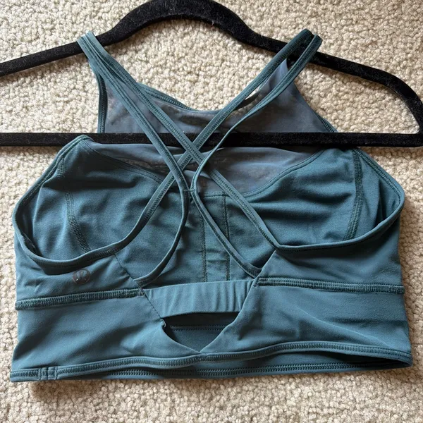 Lululemon Green High Neck Mesh Strappy Back Yoga Athletic Sports Bra Women’s 6 - Image 2