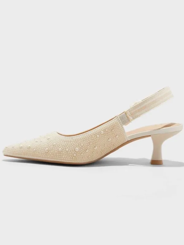 A New Day Pearl-Embellished Cream Slingback Kitten Heel - Image 2