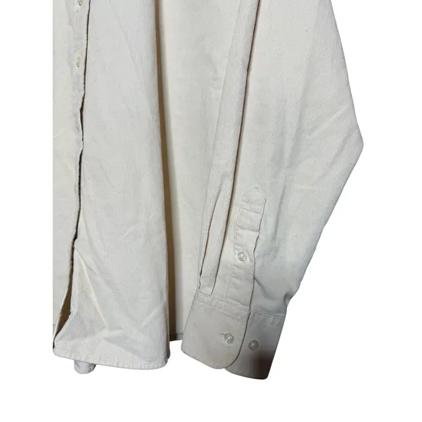 Lands End Women Medium Cream‎ Corduroy Button Down Shirt Long Sleeve Cotton - Image 5