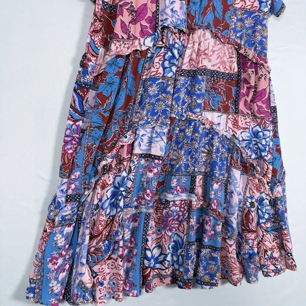 Anthropologie‎ Size-S Robin Mini Dress Blue Pink Paisley Patchwork - Image 6
