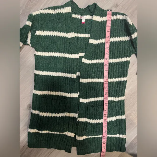 No Boundaries Forest Green and White Striped‎ Cardigan - Image 7