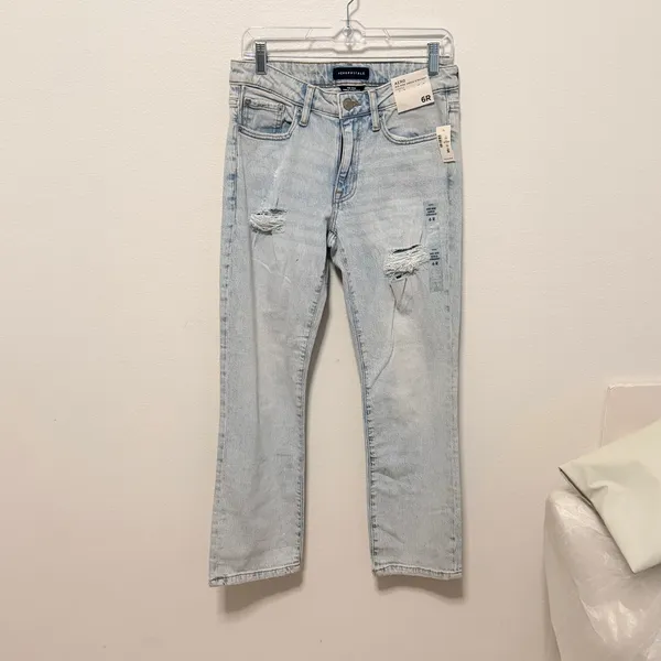 AEROPOSTALE Jeans Sz 6R Light Wash Distressed Ankle Straight Leg‎ Stretch - Image 4