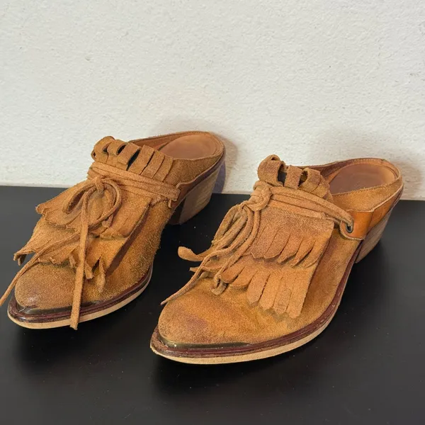 SixtySeven Suede Fringe Mules Womens 40 US 9 9.5 Western Kiltie Pointed Toe - Image 6