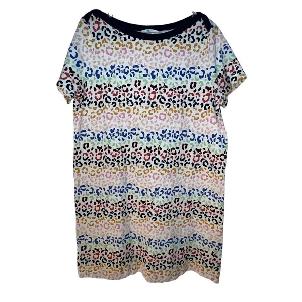 Boden Georgia T-Shirt Dress Jersey Leopard Rainbow Striped Multi Women Size 14R‎ - Image 3