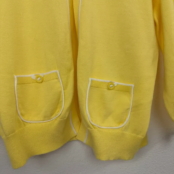 Lilly Pulitzer Cardigan Womens S/M Yellow White Cotton Open Front Knit Sweater - Image 3