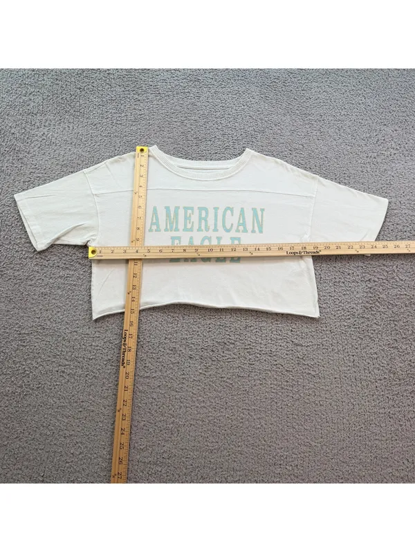 American Eagle Cropped Varsity Logo Tee White Short Sleeve Women's Small Y2K - Image 3