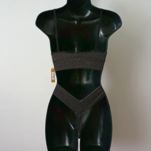 Skims Cotton Glitter Office Siren MobWife G-String Bra Lingerie Set M/L Black - Image 8