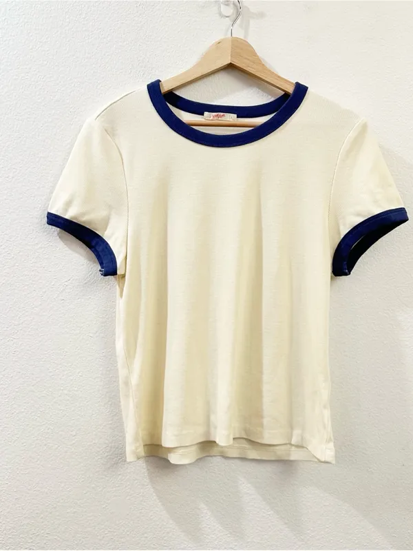 Marine Layer Lexi Rib Ringer Tee Cream & Bay Blue Size Large - Image 4