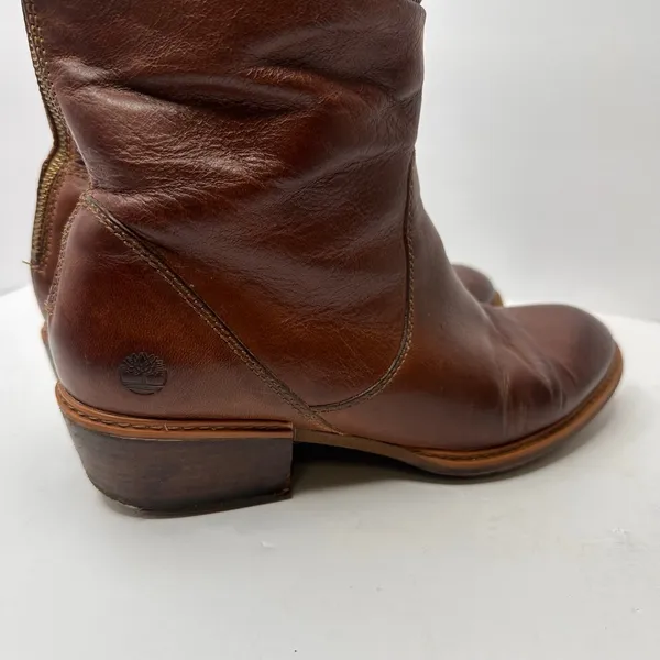 Timberland Sutherlin Bay Brown Leather Slouch Ankle Boots Womens 9 Side Zip - Image 5