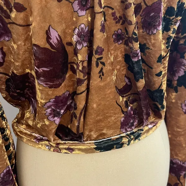 Patrons of Peace Medium Fall Multicolor Floral Print Tie Back Velvet Crop Top - Image 3