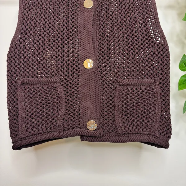 NWT Vigoss Trendy Chocolate Coffee Brown Chunky Knit Sweater Vest L Large NEW - Image 5