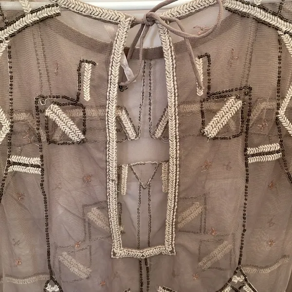 Free People Sheer Stitched/Beadeded Blouse Medium - Image 3