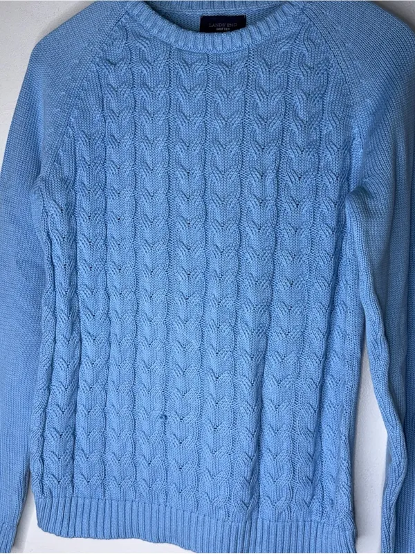 NWT Lands End Drifter Lighthouse Blue Cotton Cable Knit‎ Sweater Medium 10-12 - Image 3