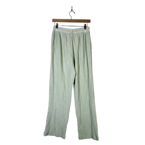Aerie Waffle Knit Wide Leg Sweatpants Sage Green Cozy Cool Girl Lounge Size M - Image 2
