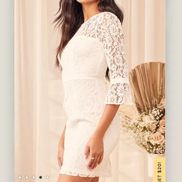 NWT Lulus Show My Love White Floral Lace 3/4 Bell Sleeve Mini Dress‎ MEDIUM - Image 4