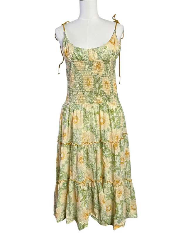 Free People Bohemian Dainty Cottage Adriel Tiered Midi Dress Ivory Floral Small - Image 9