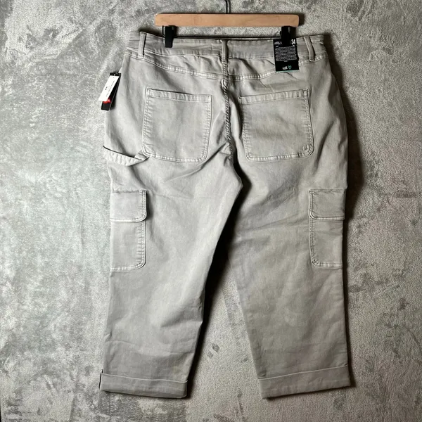 Lularoe Utility Cargo Pants Size 34 Gray Stretchy Twill Roll Up Cuffs‎ New - Image 3