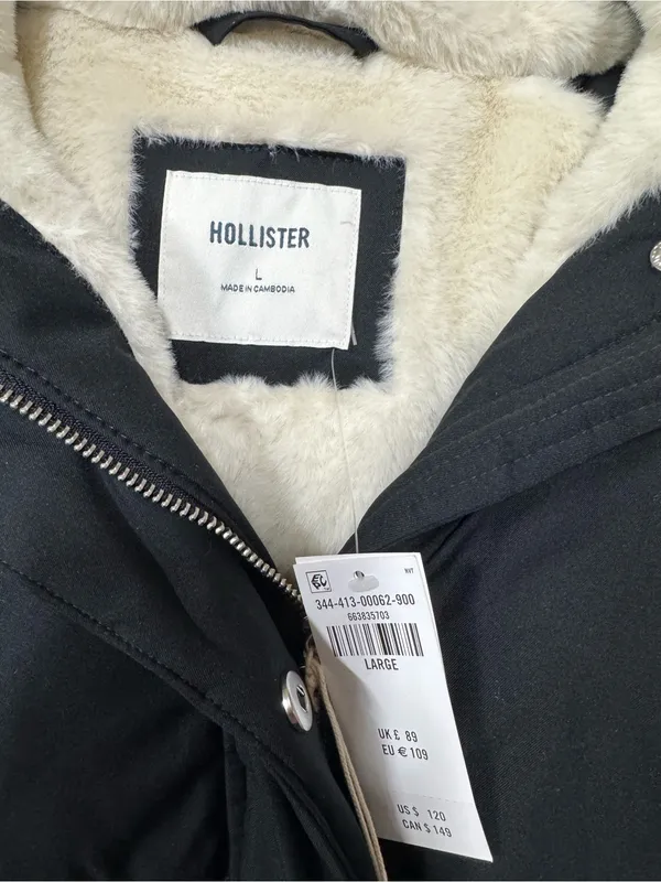 Hollister Women's Faux Fur-lined All-weather Puffer Jacket Black Large Warmest - Image 2