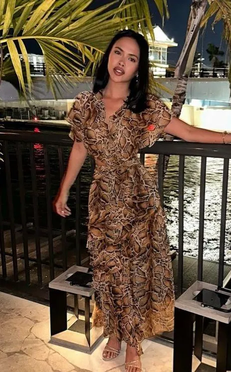 Zara maxi dress snake animal print mesh ruffled boho western casual summer - Image 13