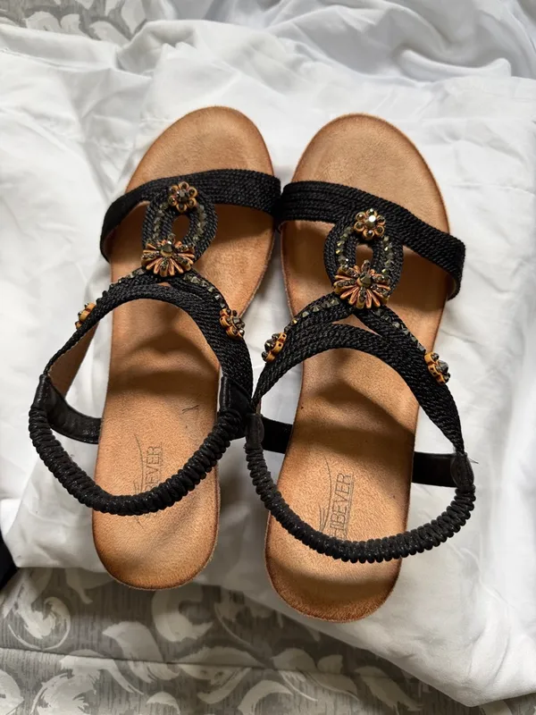 Women's Black Beaded Slingback Sandals - Comfortable Casual Style - Image 2