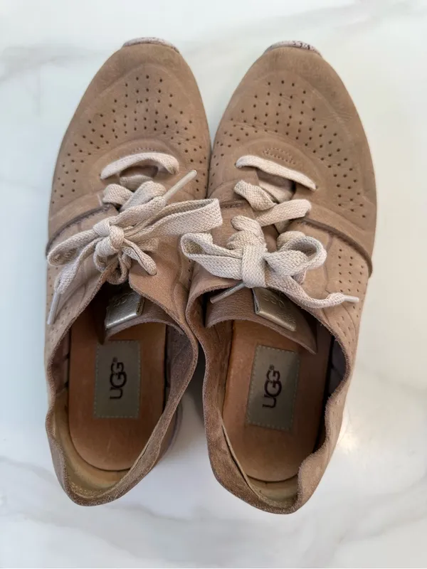 UGG Women's Suede Perforated Lace-Up Sneaker - Taupe - Image 4