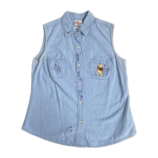 Vtg 90s Disney Store Winnie the Pooh Embroidered Chambray Shirt Button Up Sz M - Image 13
