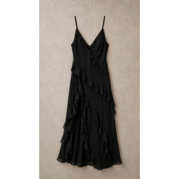 Abercrombie & Fitch Womens Maxi Dress ST Black Ruffle Front High Slit V-Neck - Image 2
