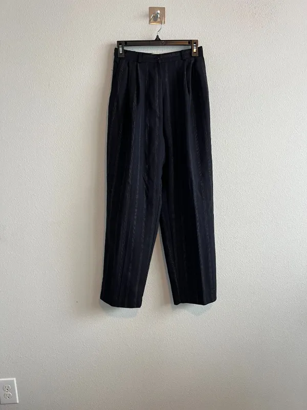 Vintage 90s High Waist Black Pleated Dress Pants with Stripes - Image 5