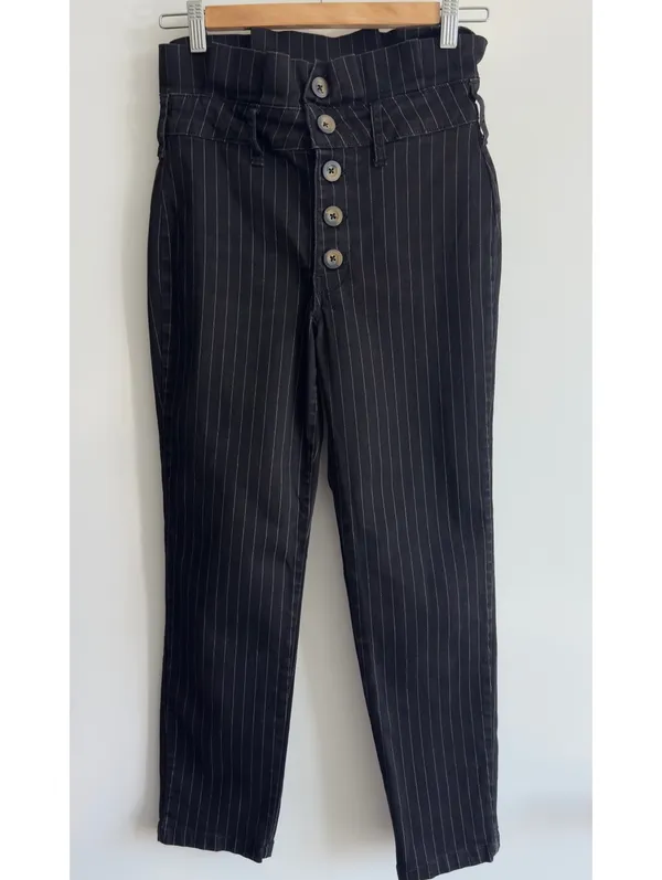 Free People Montella Pinstripe Crop Skinny Pants Black Button Fly size 4 - Image 4