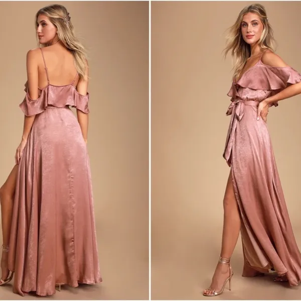 LULU's Sexy Flowy Wedding Bridesmaid Romantic Bohemian Satin Wrap Dress NWOT - Image 3