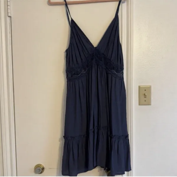 NWOT Shein Navy Crochet Lace Insert Waist Ruffle Hem Cami Dress - Image 6