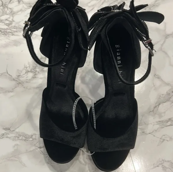 GIANNI BINI Karmello Velvet Flower Ankle Strap Black Platform Heels - Image 4
