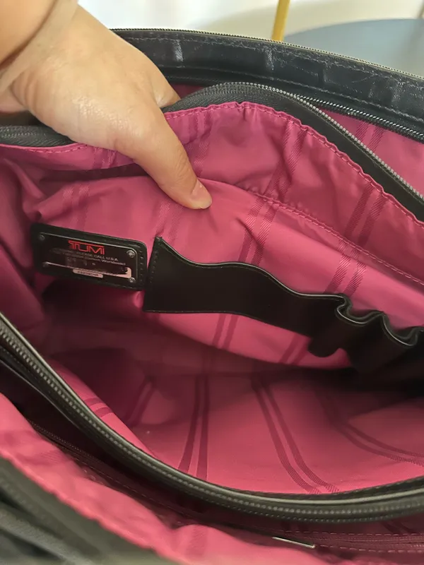 Vintage TUMI Black Nylon & Leather Structured Tote / Business Bag – Pink Lining – Shoulder Strap - Image 20