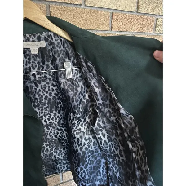 Laura Ashley Womens XL Tribeca Faux Suede Full Zip Moto Jacket Dark Green - Image 6