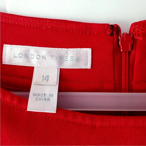 London Times Red Knee Length Sheath Dress Sz 14 Work Party coquette Grannycore - Image 5