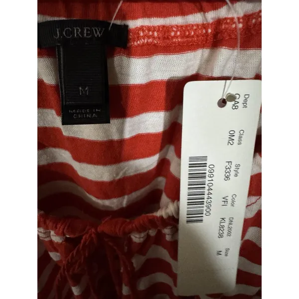 NWT Chic J. Crew linen blend red‎ white striped tassel tie blouse M - Image 4
