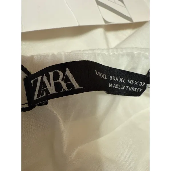 NEW Zara White Short Puff Sleeve Lace Up Back Square Neck Mini A Line Dress XL - Image 4