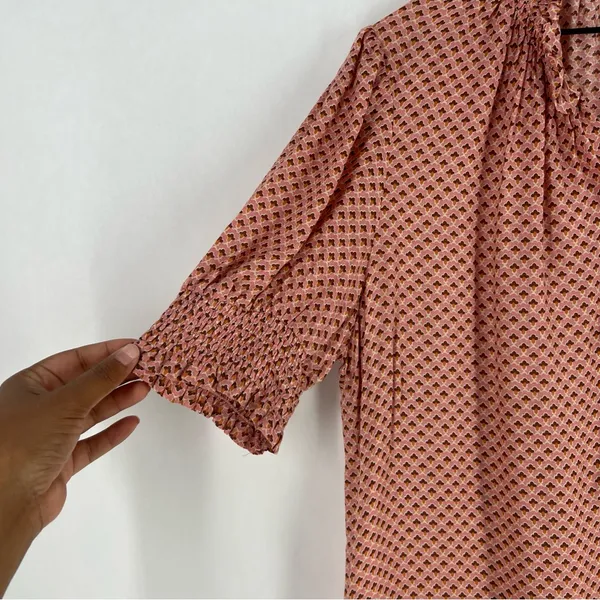 DR2 Womens Pink Geometric Floral Patterned Lightweight Woven Button Front Blouse - Image 3