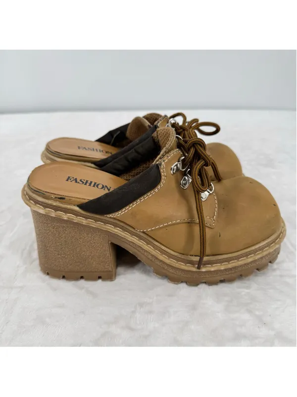 Y2K Work Boot Clogs Mules Chunky Lug Sole Platform 90s Hiker Vintage High Heel 7 - Image 4