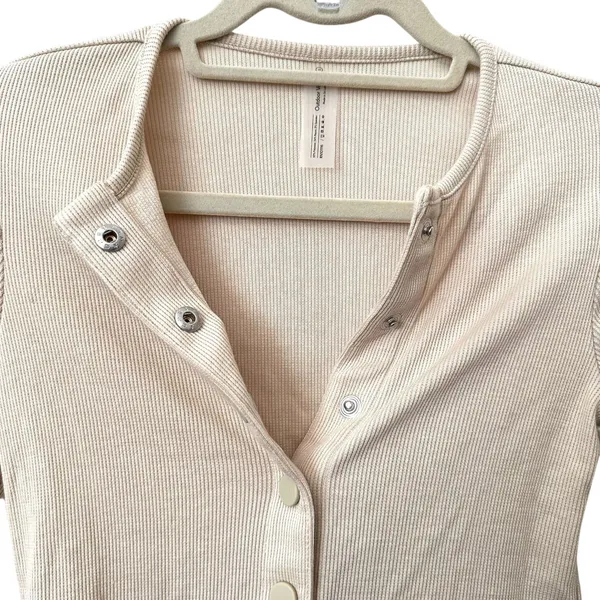 OUTDOOR VOICES Ribbed Button Front‎ Crop Top Oatmeal Small - Image 4