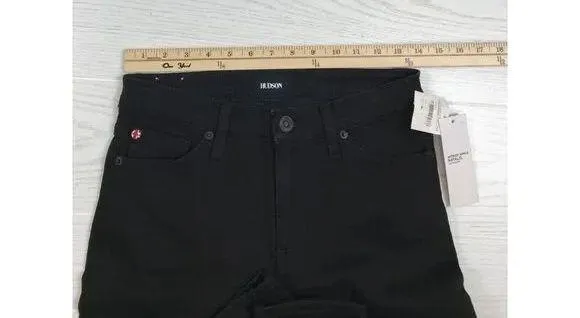 HUDSON Natalie Mid Rise Super Skinny Ankle Size 25 Black Raw Hem Jeans - Image 6