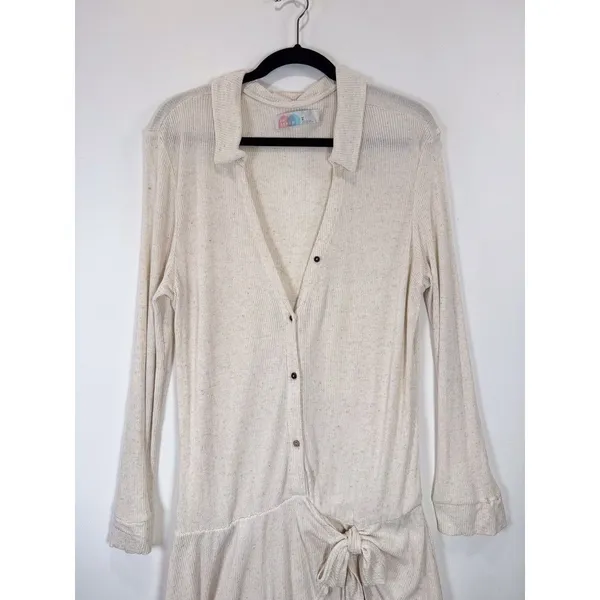 FP Beach x Revolve Lively Women Romper Beige Linen Ribbed V Neck Waist Tie Small - Image 9