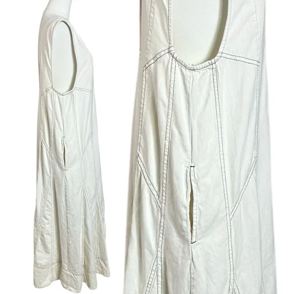 Free People Santino Denim Zip Front Midi Dress in Ecru Medium Minimalist - Image 6