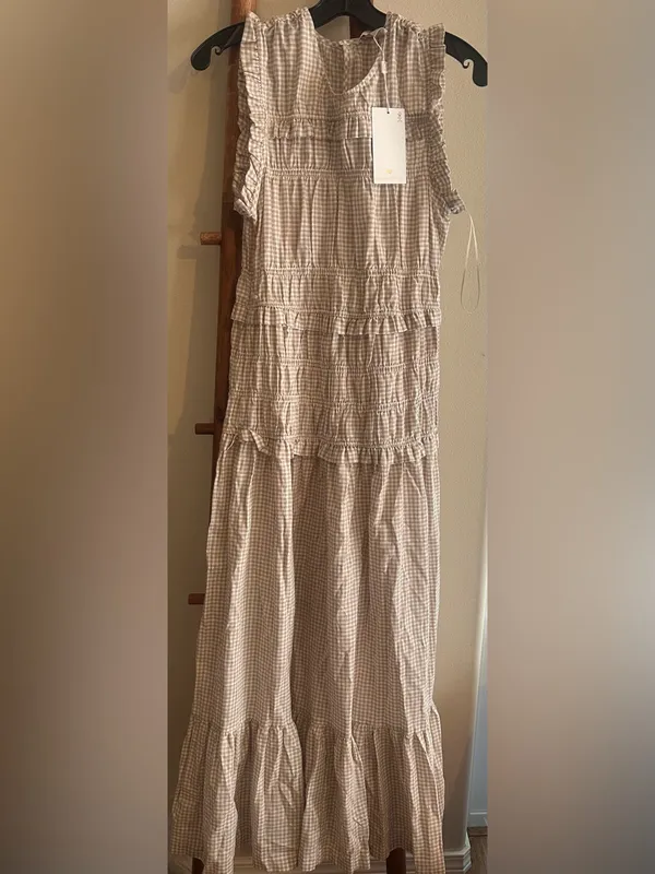 Caroline Constas 100% Cotton Plaid Gingham Print Long Dress size M - Image 2