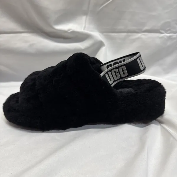 UGG Fluff Yeah Slide Womens 8 Sheepskin Slip On Slide Slippers Black Cozy - Image 4